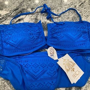 Becca ocean blue bikini top D cup and bottom size Large NWT